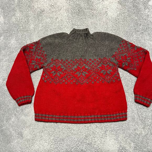 J.Crew Other - J Crew Sweater Mens Large 100% Wool Gray & Red Fair Isle 1/4 Zip ***